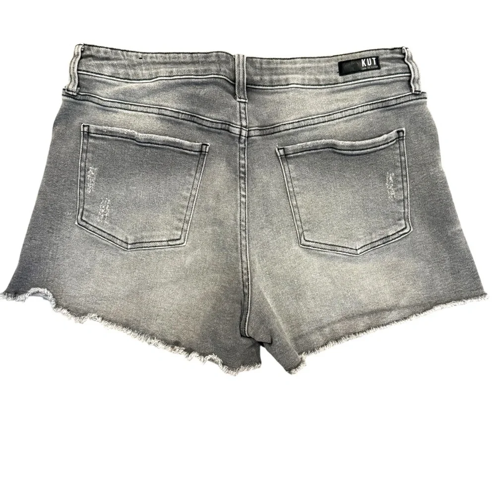 Kut from the Kloth Jane High Rise Gray Wash Jean Shorts Frayed Distressed 12 - Picture 2 of 8